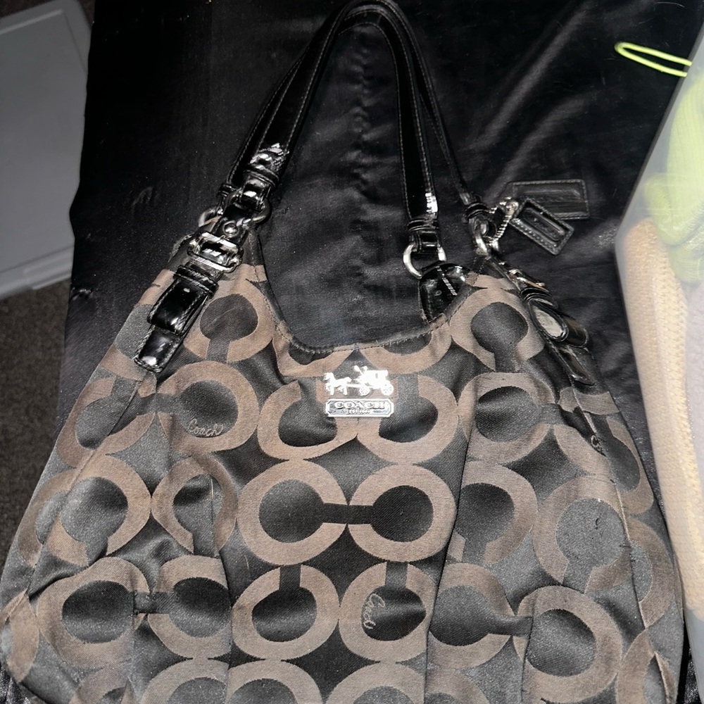 Coach Black and Brown Signature Shoulder Bag